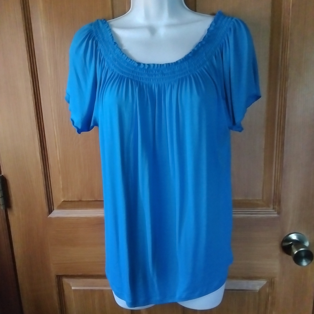 Blue Relaxed Smocked Blouse